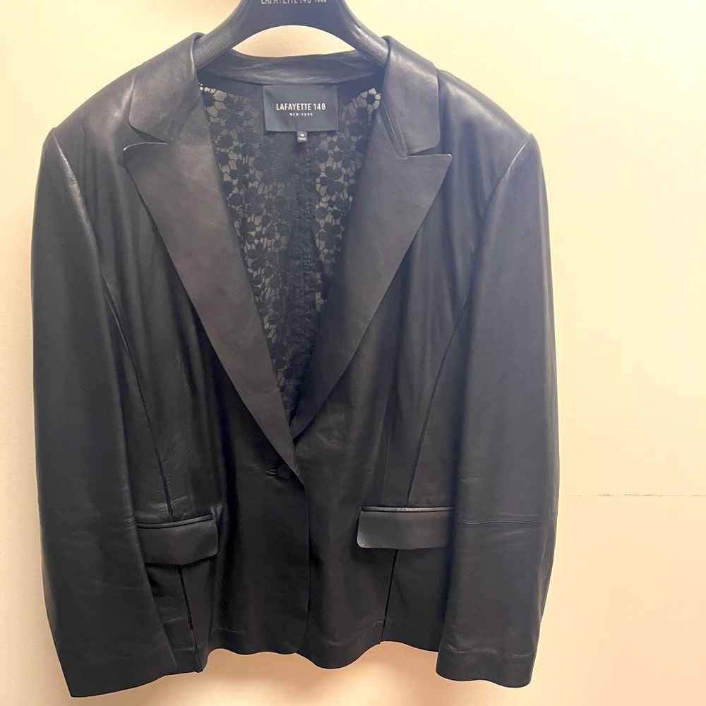 Lafayette New York 148 size 16 or Lace & Leather Jacket, lined. - Picture 1 of 6
